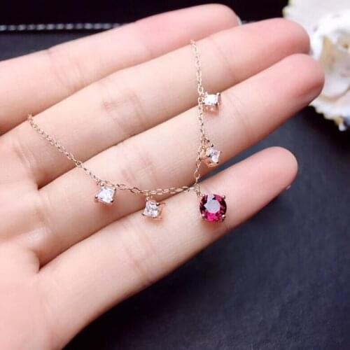 Natural red garnet Pendant necklace S925 silver Natural gemstone necklace Fashion Lovely simple chain round girl gift jewelery