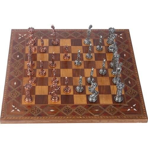 Gift Home Big size Metal British Chess set Antique And Hand-Made Solid Wood Chess Board