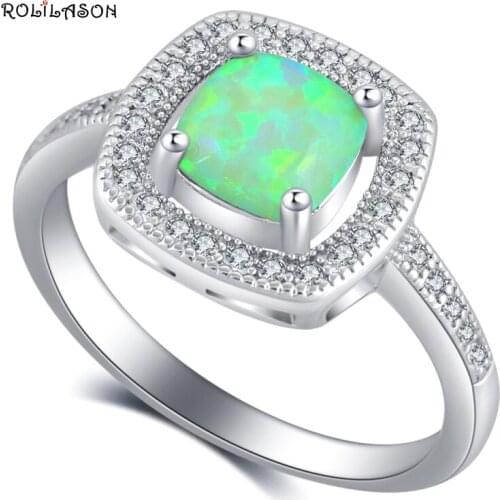 ROLILASON Fashion Jewelry for friend Green Fire Opal silver plated Party Accessories Rings USA Sz #6#7#8#9 #10 OR899