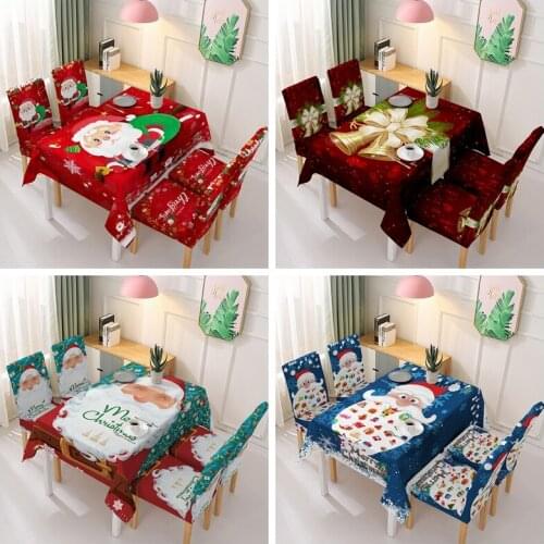 Christmas Tablecloth Santa Claus Bells Table Cloth Desk Chair Cover Seat Slipcover with Back for Kitchen Dining Room 210cm