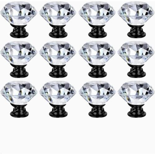 12 Pack Drawer Cabinet Knobs Diamond Shaped Artificial Crystal Glass Knobs Pulls For Dresser Kitchen Wardrobe Cupboard