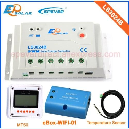 Solar panel regulator pwm system 30A LS3024B with wifi box+temperature sensor MT50 remote meter 12v/24v