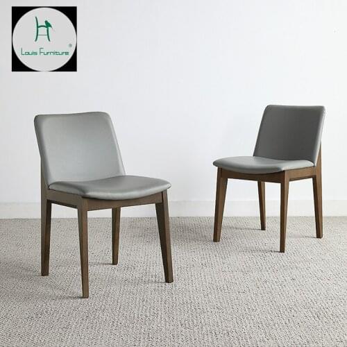 Louis Fashion Nordic Solid Wood Ash Wood Coffee Chair Leather Back Chair Modern Simple Leather Art