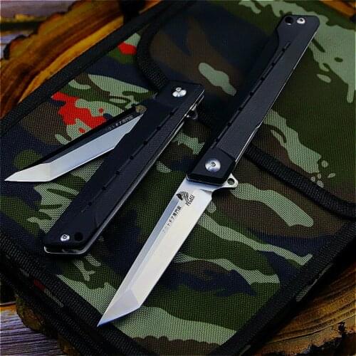 DEHONG Japan hunting D2 60HRC quick open G10 folding knife ebony folding knife outdoor mirror light tactical knife
