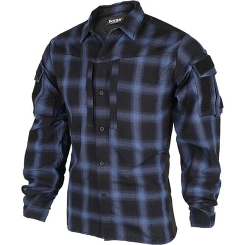 [TRN]BAC Spring Autumn Commuter Tactical Plaid Shirt Combat Clothes Tactics Accessories - S M L XL XXL (Blue) Thin Version