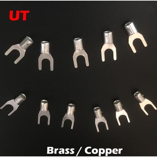 UT4-4 UT4-5 UT4-6 UT4-8 U Spade Fork Type Brass Copper Lug Splice Non Insulated Cable Wire Cold Press Connector Crimp Terminal