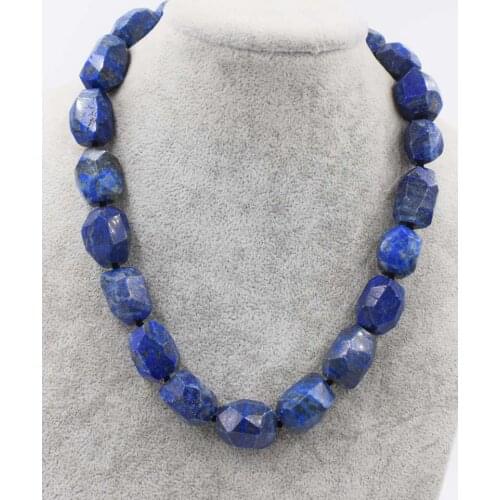 Wow! lapis lazuli blue stone baroque faceted necklace 18inch wholesale beads 20-24mm FPPJ