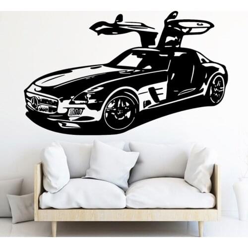 Large SLS AMG Sport Car Wing Wall Decal Kids Room Racing Car Auto Vehicle Wall Sticker Playroom Bedroom Vinyl Home Decor