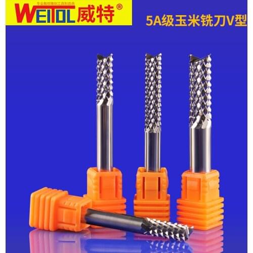 WeiTol 5A free shipping V shape corn teeth end mill Tungsten steel Corn Cutter Cement board Hardwood PCB cutting CNC Router Bits