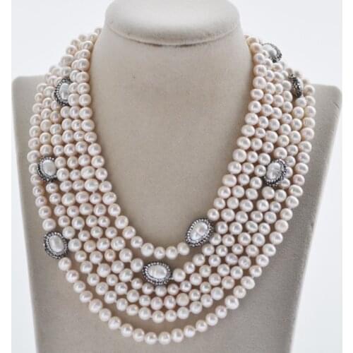 Z10794 18"-100" 8mm White Round Freshwater Pearl Necklace Rice CZ Pearl