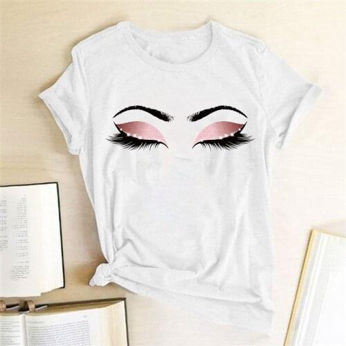 Sexy Eyes Eyelashes Print T Shirt Women Short Sleeve O-neck Femme T-shirt Casual Summer Loose Tee Tops for Women Clothes New