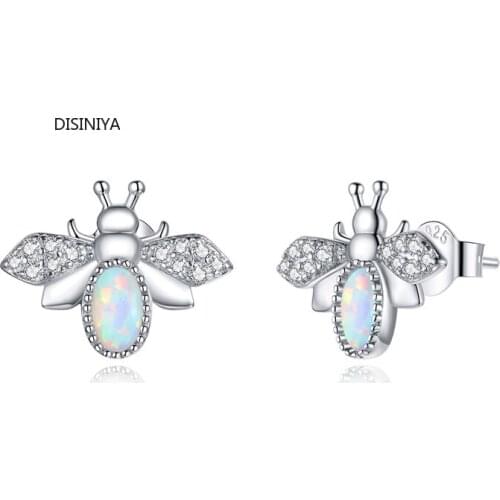 Disiniya Silver Bee Earrings 925 Sterling Silver Opal Animal Lovely Earrings Gift for Girl Fine Jewelry Original Design SCE1021