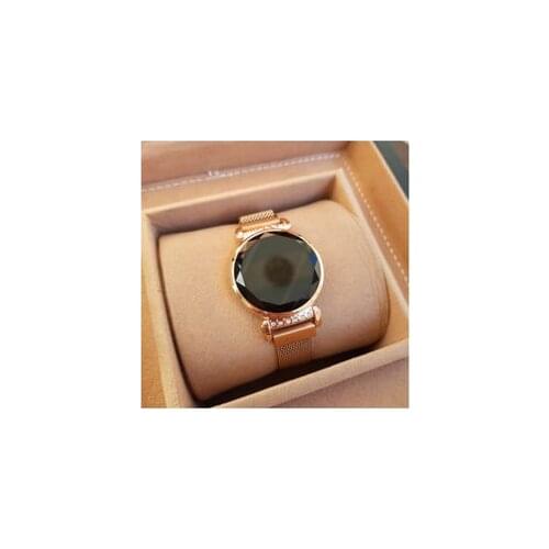 Rose Gold Mesh Magnet Cord Touch Screen Gemstone Case Lady 'S Watch