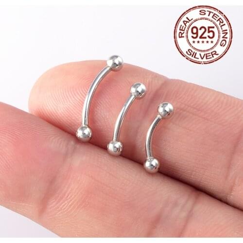 1PC 925 Sterling Silver Curved Barbell Tongue Rings Women 16G Lip Ring Eyebrow Nipple Rook Piercing Jewelry Cartilage Earrings