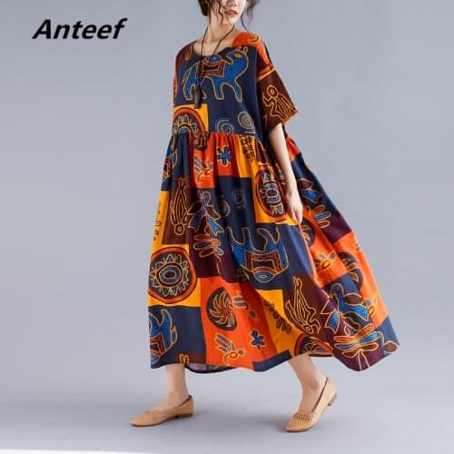 Short sleeve cotton linen vintage floral dresses for women casual loose long summer dress elegant clothes 2021