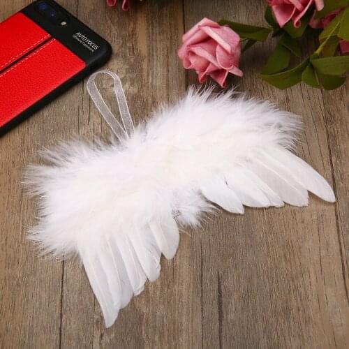 1pc Feather Wings Small 13*12cm Feather Angel Wing With White Ribbon For Christmas Wedding Hanging Decoration Prop Ornament