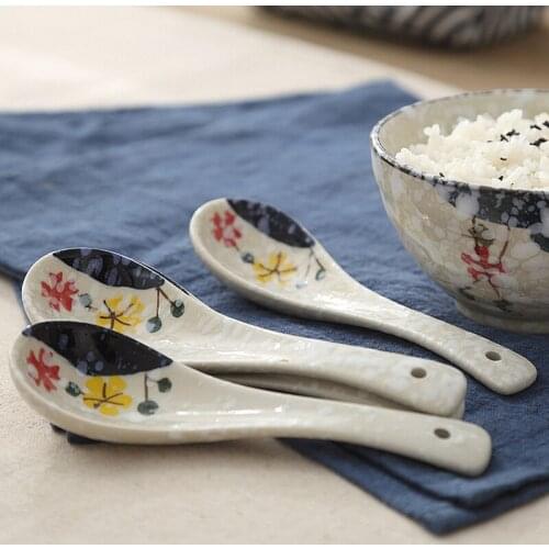 1PC Japanese Style Snowflake Pattern Ceramic Rice Spoon Soup Spoons For Home Restaurant Tableware Supplies