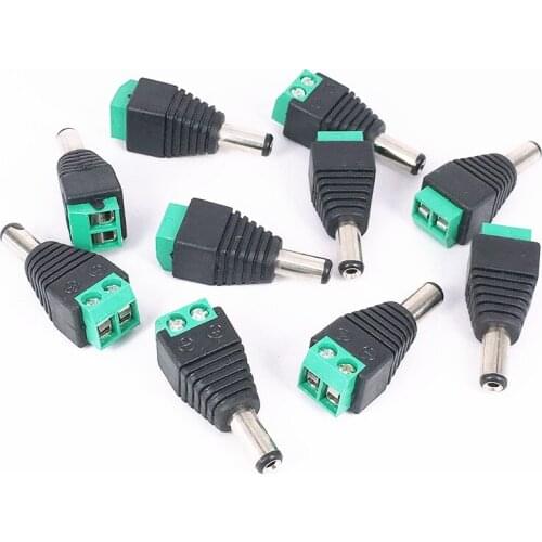 10 Pcs 2.1 x 5.5mm DC Power Male Plug Jack Adapter Connector Plug for CCTV single color LED Light