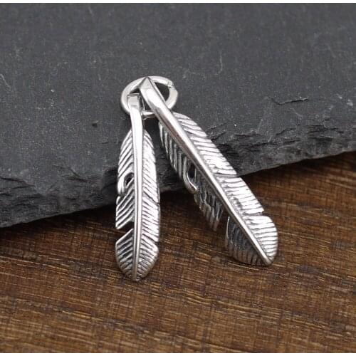 1x 925 Sterling Silver Retro Double Feather Pendant DIY Charm Jewelry A2111