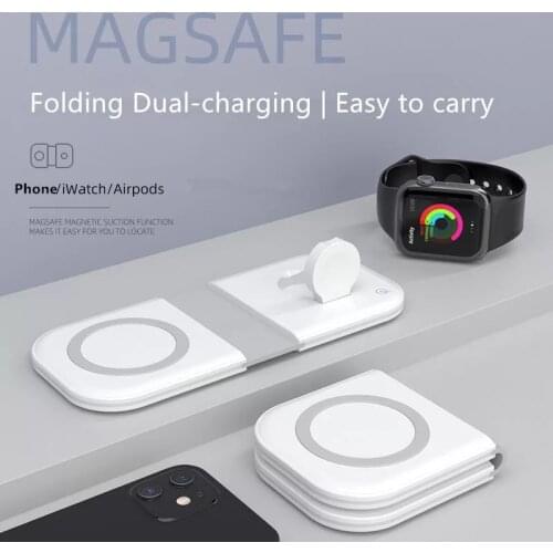 2 In 1 Folding Magnetic Wireless Charger Dock 15w Fast Charging Pad For iPhone 12 Pro Max/Mini MgaSafing Duo Charger For AirPods