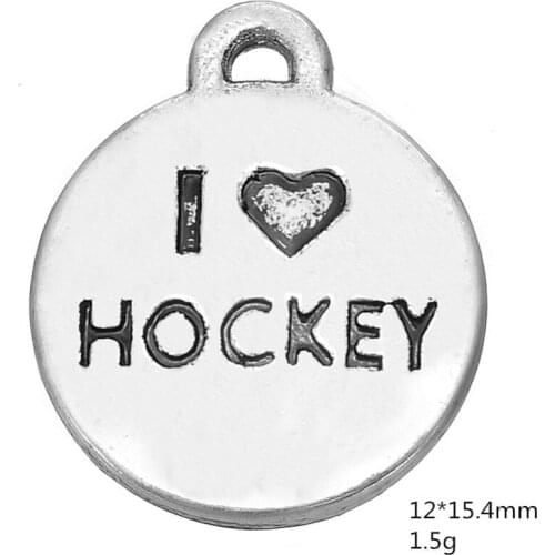 2021 NEW 2 sides round engraved I love hockey sport charms charms for slime