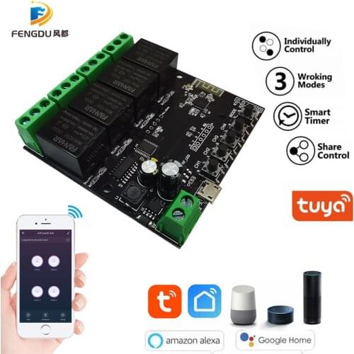 4CH Tuya Switch WiFi Switch Module Wireless Relay Smart life APP Remote Control Smart Timer for Smart Home by Alexa Google home