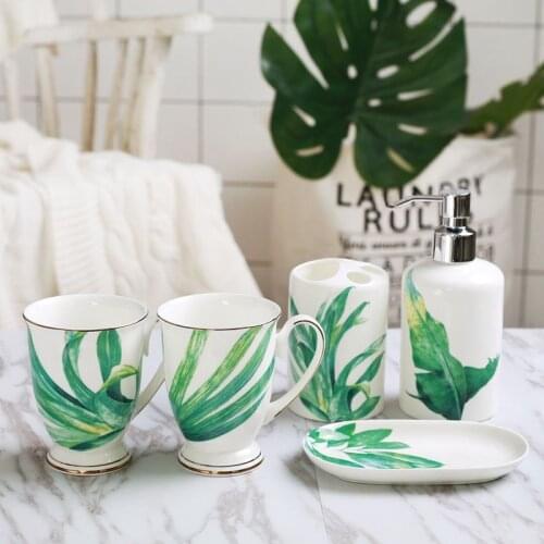 5pcs fashion plants bathroom set Household Wash brush cup, Liquid Soap Dispensers, Soap Dishes