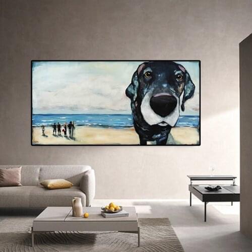 Abstract Beach Landscape Canvas Painting Animal Dog Posters Prints Wall Art Pictures Nordic Living Room Home Decoration