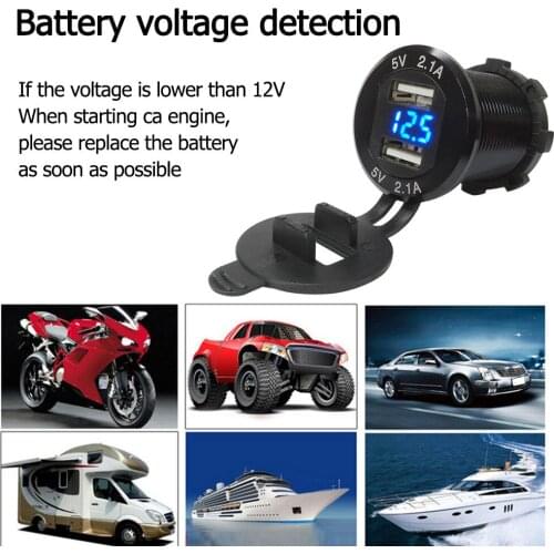 Aluminum Car Motorcycle Boat RV 4.2A Dual USB Charger Socket with Voltmeter