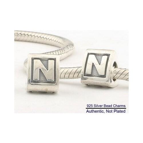 Fits for Pandora Charms Bracelet Letter N Beads Authentic Original 925 Sterling Silver Jewelry Free Shipping
