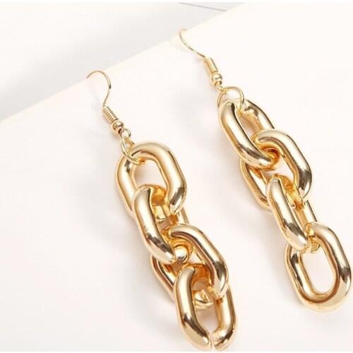 Chain Earrings Korea Cuba Bright Gold Color Exaggerated Metal Chain Pandant Retro Punk Chain Earrings Jewelry Girlfriends Gifts