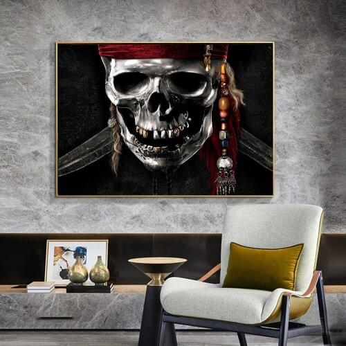 Pirate Skull Wearing Jewelry Modern Wall Art Posters and Prints Canvas Painting Wall Cuadros Picture for Living Room Home Decor