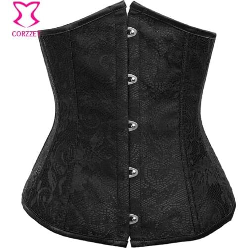 Black Lace Overlay Waist Corset Waist Trainer Bodice Waist Cincher Bustier Sexy Women Corselet Underbust Corpete Espartilho