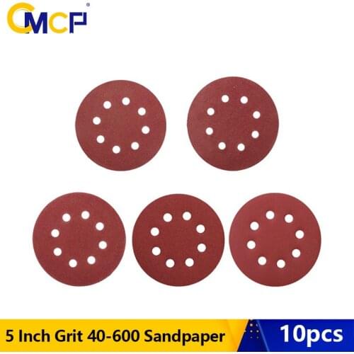 CMCP Round Sandpaper 10PCS 5 Inch 8 Holes Disc Grit 40-600 Hook and Loop Sanding Discs For Polishing Tool Polishing Pad