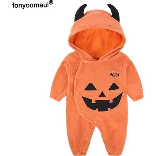 Infant Toddler Halloween Cosplay Horror Pumpkin Ghost Costume Jumpsuit Newborn Baby Kids Hooded Romper Bodysuit For Boys Girls