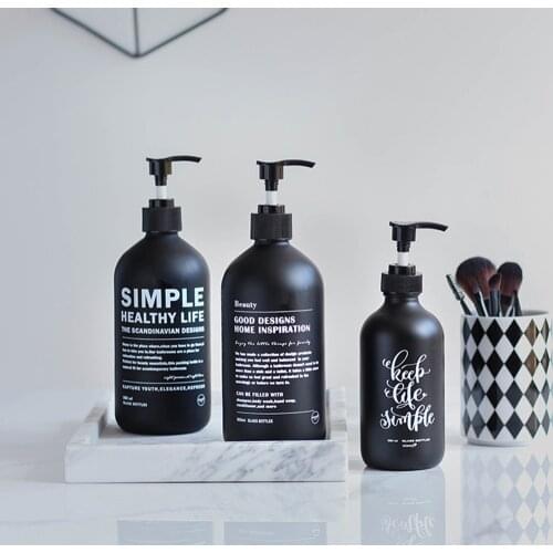Bathroom Soap Dispenser 250ml 500ml Frosted Black Glass Shampoo Bottle Hair Conditioner Hand Sanitizer Replace Sub-bottle