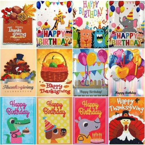 EverShine DIY Diamond Painting Birthday Cards Postcard Cartoon Diamond Embroidery Full Display Childrens Handmade Birthday Gift