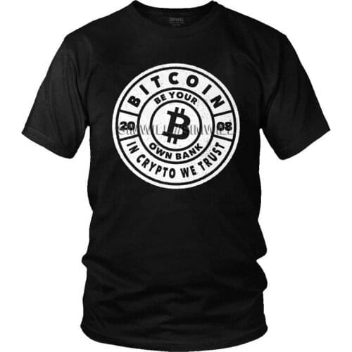 Bitcoin Stripe T Shirt Men 100% Cotton Printed T-shirt Tshirt Short Sleeve Retro in Crypto We Trust Be Your Own Bank Tees Top