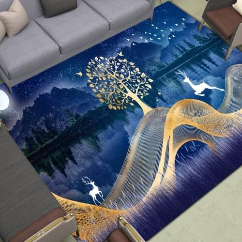 Home Area Rugs Large Landscape Floor Mat Deer Moon Tree Yoga Decor Living Room Bedroom Carpet Starry Night Galaxy