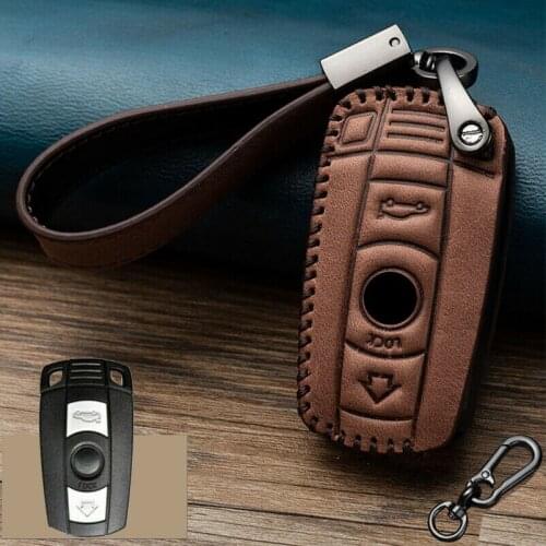 LGenuine Leather Car Key Fob Cover Case Bag Holder With Keychain For BMW 1 3 525i 325i M5 650i 550i 328i 330Ci