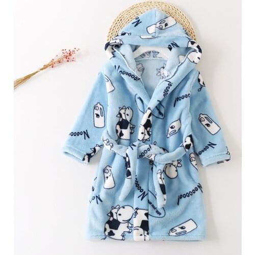 Cute Baby Bathrobes for Girls Pajamas Kids Animal Cow Hooded Beach Towel Boys Bath Robe Pajamas Baby Sleepwear Children Clothing