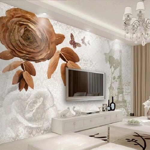 3D Wallpaper Custom 3d Mural Wallpaper Vintage Pattern, Tower, Flowers Wallpaper Mural Painting For Living Room 3D Wallpapers