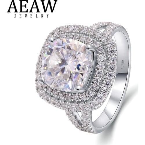 5.0carat 10mm D color VVS1 Cushion Cut Moissanite Halo Engagement Ring Double Halo Pave Setting Solid 14K White Gold Fine Ring