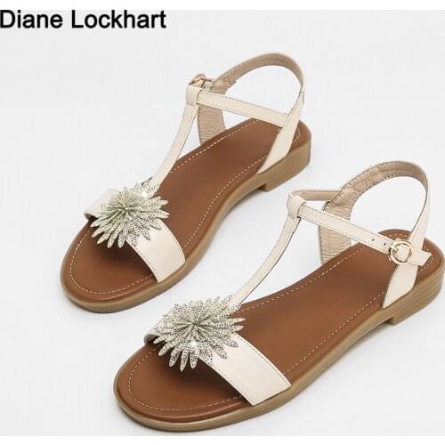 Summer Top seller Women sandals Solid Rome Solid Sun Flower Shoes Lady Anti-slip Hot Selling Flats Genuine Leather Slingback