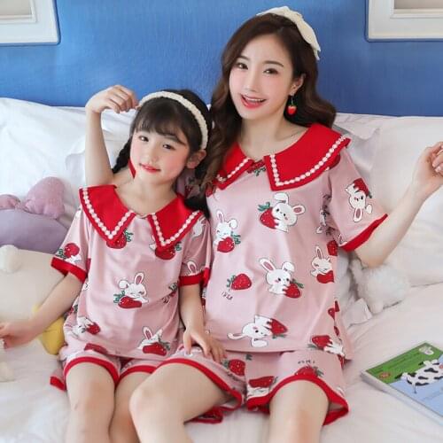 Family matching outfits summer cartoon mother and daughter clothes suit sleepwear short sleeve mommy and me pajamas nightwear