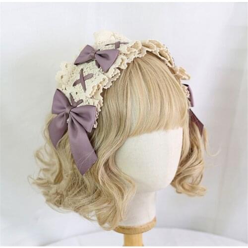 Gray Purple Lolita Flower Wedding Princess Hair Band Girl Cute Lace Bow KC Headband Hairpin Cosplay Tea Party Props B1606