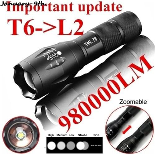 T6 Tactical Military LED Flashlight 980000LM Zoomable 5-Mode Without Battery