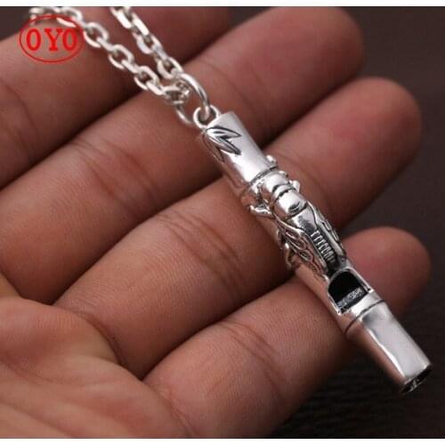 S999Pure Silver Jewelry Creative Knowing Whistle Necklace Pendant for Men and Women