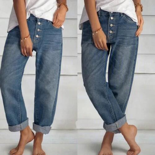 Womens jean cotton straight leg 2021 new high-waisted wide-leg trousers vintage blue baggy trousers trend work wear