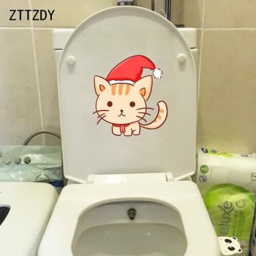 ZTTZDY 19.5*21.2CM Cartoon Cat Toilet Home Decor Children Bedroom Wall Sticker Decal T3-0123